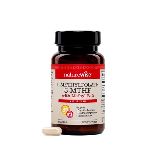 NatureWise L Metilfolato 15 mg + B12 - L-Metilfolato 15 mg + B12 Metilcobalamina 1000 mcg - Forma Activa 5-MTHF - Vegano, No Transgénico
