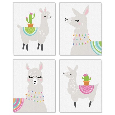 Big Dot of Happiness Whole Llama Fun - Unframed Llama Fiesta Nursery and Kids Room Linen Paper Wall Art - Set of 4 - Artisms - 8 x 10 inches