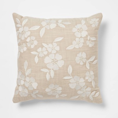 Square Embroidered Decorative Throw Pillow Tan/Cream - Threshold™