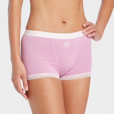 Women s Cotton And Lace Boy Shorts Auden Rose Pink S Target