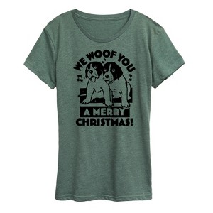 Women's - Instant Message - We Woof You Merry Christmas Short Sleeve Graphic T-Shirt - 1 of 4
