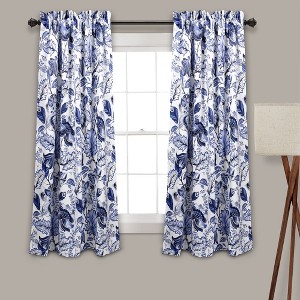 Home Boutique Cynthia Jacobean Light Filtering Window Curtain Panels Blue 52X63+2 Set - 1 of 1