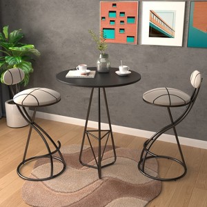 MAYEERTY Set of 2 Upholstered Bar Stools - Striped Counter Height, Modern Velvet Dining Chairs (Black Stripe) for Kitchen Island & Living Room - 1 of 4