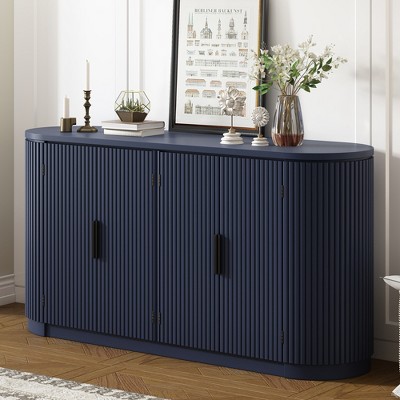Kopuity Bohemian Black Wood Storage Cabinet With Rattan Doors - 48" Buffet Sideboard, Adjustable Shelves