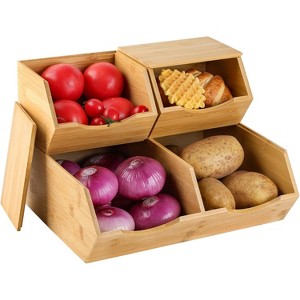 Set of 3 Bamboo Pantry Storage Bins with Lids, Stackable, for Potatoes & Onions - 1 of 4