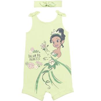 Disney Princess Rapunzel Ariel Belle Jasmine Aurora Baby Girls Snap Romper and Headband Newborn to Toddler