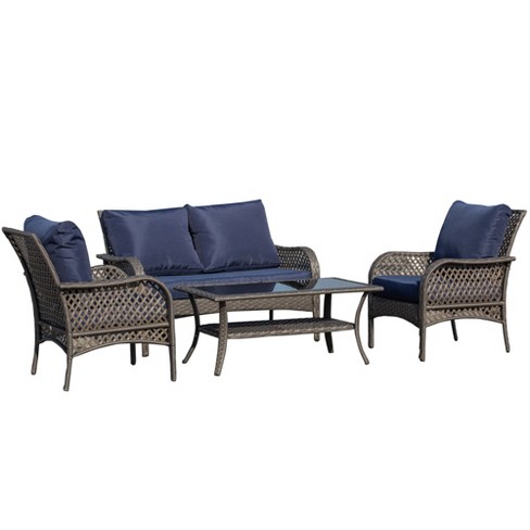 Outsunny 4 piece Outdoor Wicker Sofa Set Outdoor Pe Rattan