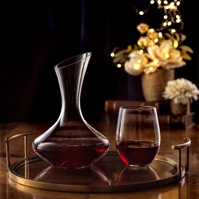 JoyJolt Lancia Crystal 40 oz Wine Decanter &  15 oz. Stemless Wine Glasses Set, 5 of 6