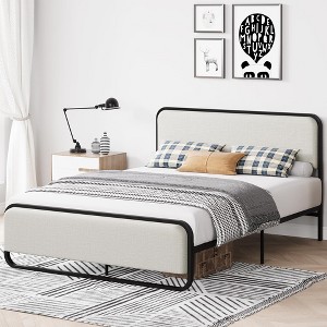 Whizmax Queen/Full Size Bed Frame, Metal Platform Bed with Curved Upholstered Headboard and Footboard, Strong Slats Support, No Box Spring Needed - 1 of 4