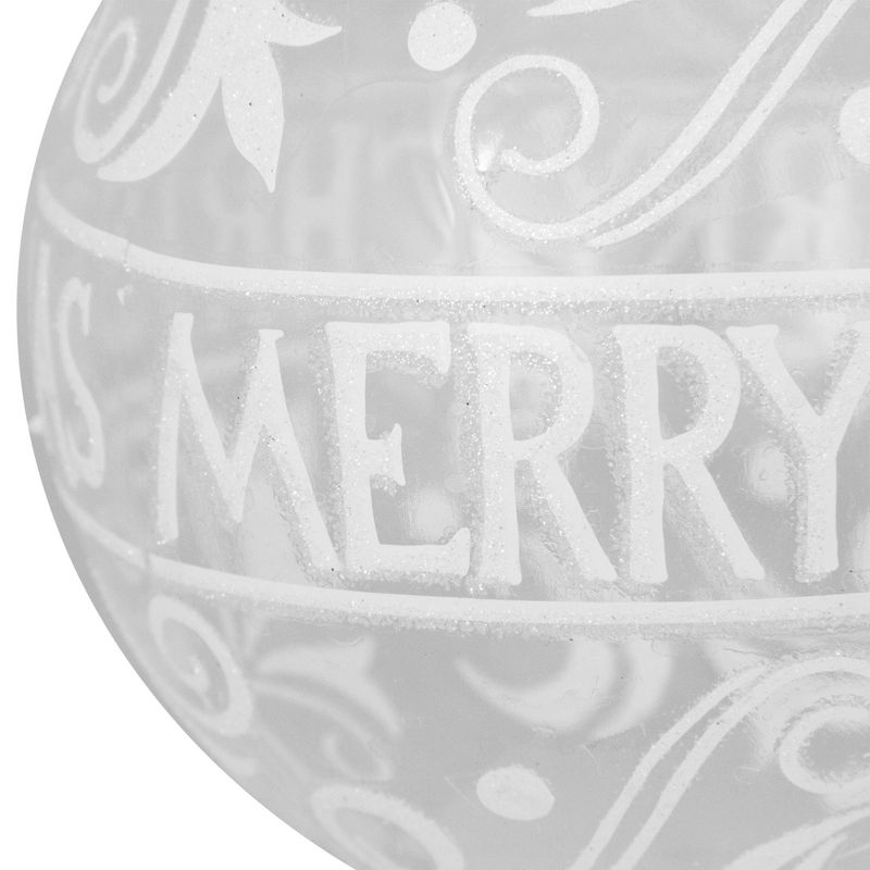 Northlight Clear and White "Merry Christmas" Glass Christmas Ball Ornament 4.5" (114mm), 5 of 7