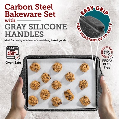 BAKKEN Gray Marble Nonstick 3-Piece Carbon Steel Baking Pan Set