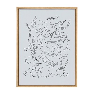 18" x 24" Sylvie Scattered Leaves Monotone Framed Canvas by Kate Aurelia Holloway Natural - Kate & Laurel All Things Decor