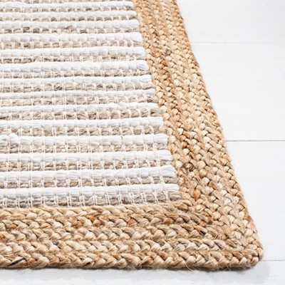 Ivory and Natural Handwoven Cotton Square Area Rug, 6' x 6'