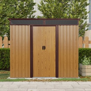 93.75"8 ft x 6 ft Outdoor Metal Storage Shed with Window and Transparent plate for Garden, Lawn (White and Black) - 1 of 4
