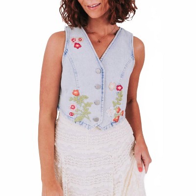 Women's Denim Embroidered Vest - Jacquie The Label