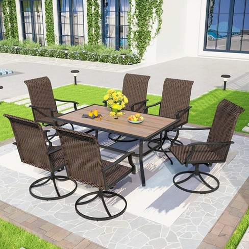 7pc Patio Dining Set with 360 Swivel Chairs Rectangle Plastic Tabletop Captiva Designs