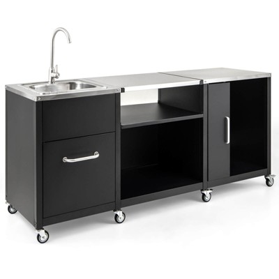 Costway 80" Outdoor Grill Table with Sink Drainage Cabinet Removable Stainless Steel Top