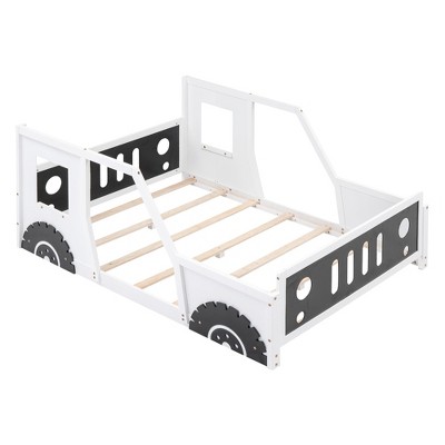 YOOCOZZ Full Size Car-Shaped Platform Bed with Wheels -White