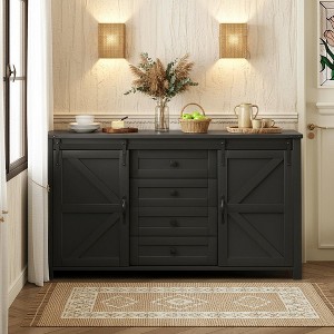 Merax Modern Farmhouse Sideboard Buffet with Sliding Barn Doors, 4 Drawers, Built-in Power Outlet - 1 of 4