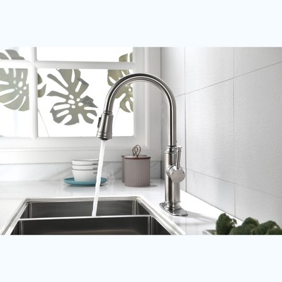 DOMETOUR Single Handle High Arc Pull Out Kitchen Faucet,Single Level Stainless Steel Kitchen Sink Faucets with Pull Down Sprayer