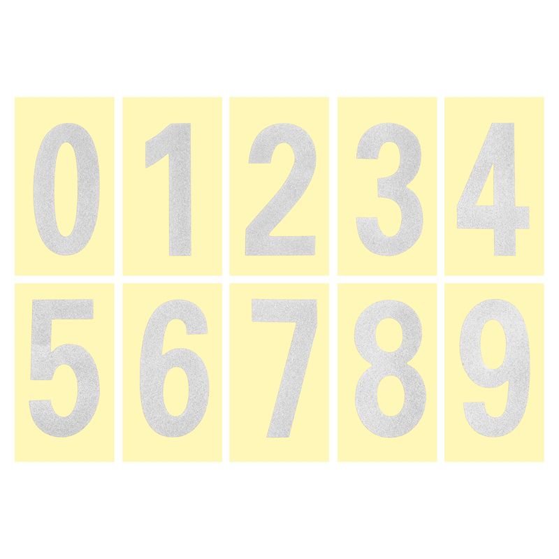Unique Bargains 0 - 9 Vinyl Waterproof Self-Adhesive Reflective Mailbox Numbers Sticker 2.17 Inch Silver 4 Set, 1 of 5
