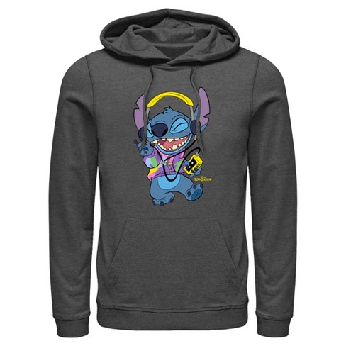 Men's Lilo & Stitch Cool Headphones Stitch Pull Over Hoodie - Charcoal  Heather - 2X Large