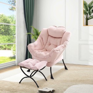Lazy Chair with Ottoman, Large Lounge Accent Chair, Comfy Armchair with Folding Footrest,Reading Armchair with Side Pocket for Living Room, Bedroom - 1 of 4