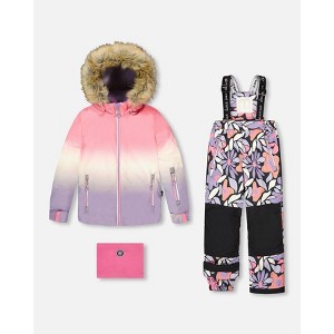Deux par Deux Girl Two-Piece Play Snowsuit Black Retro Flower Print - 1 of 4