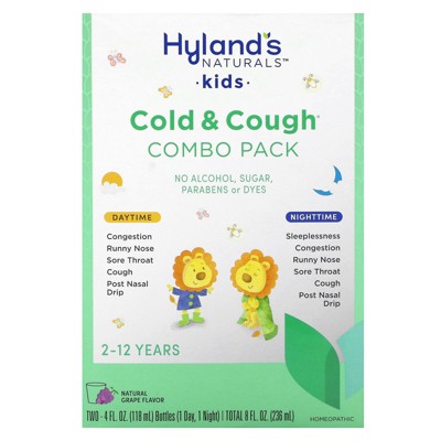 Hyland's Naturals Kids, Cold & Cough Combo Pack, Daytime/Nighttime, Age 2-12 Years, Natural Grape, 2 Bottles, 4 fl oz (118 ml) Each