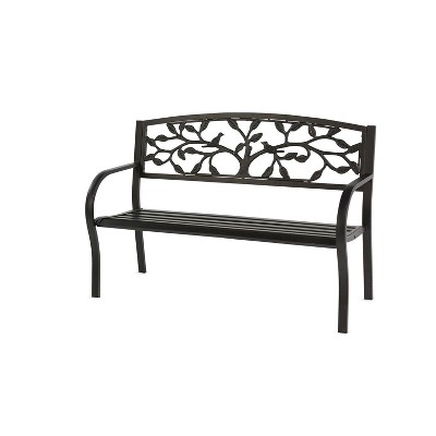 Evergreen Tree of Life Metal Garden Bench - Black