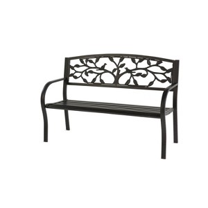 Evergreen Tree of Life Metal Garden Bench - Black - 1 of 3