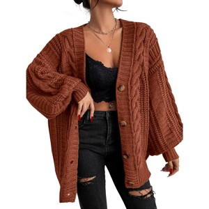EXLURA Womens 2025 Oversized Cardigan Sweaters Fall Winter Lightweight Soft Knit Cardigan Open Front Button Outwear Coats - 1 of 4