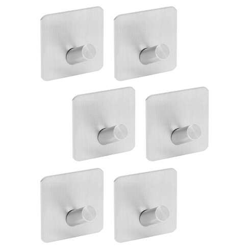 Built Industrial 6 Pack Stainless Steel Heavy Duty Self Adhesive Metal Wall  Hooks for Hanging, Silver, 1.76 In
