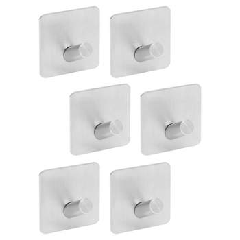 Built Industrial 6 Pack Stainless Steel Heavy Duty Self Adhesive Metal Wall Hooks for Hanging, Silver, 1.76 In