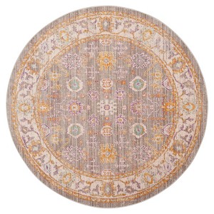 Gray/Cream Floral Loomed Round Area Rug 6