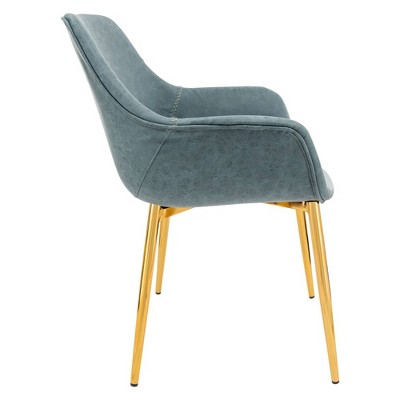Peacock Blue Faux Leather Armchair with Gold Metal Legs