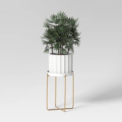 White and Brass Iron Indoor Outdoor Planter Stand
