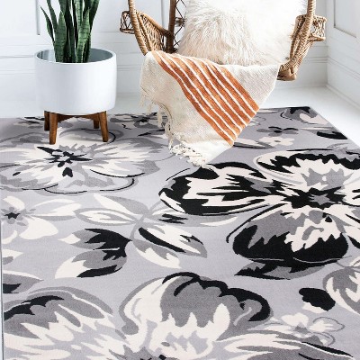 Gray Floral Synthetic 8' x 10' Area Rug