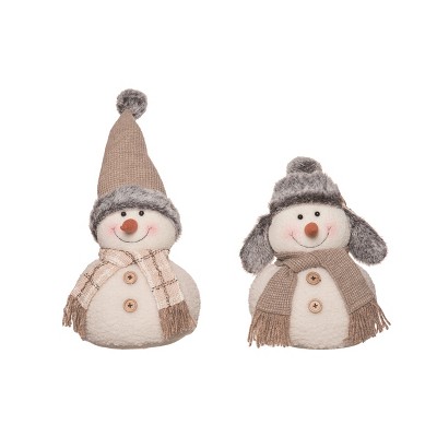 Transpac Plush Rustic Plaid Snowman Set of 2 Decorative Figurines for Christmas Indoor Tabletop Decorations