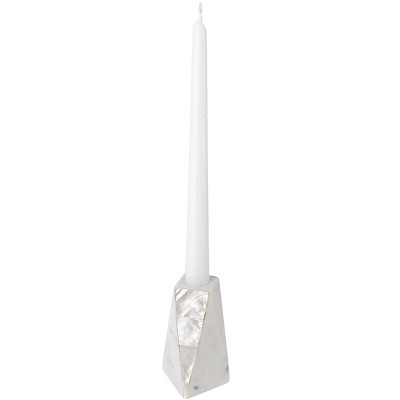 Anaya 8" White Marble & Mother of Pearl Large Candle Holder