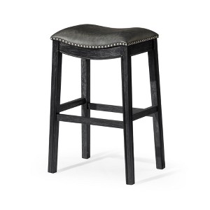 Maven Lane Adrien Rustic Backless Vegan Leather Saddle Seat Bar Height Bar Stool - 1 of 4