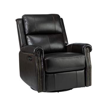 Kaietan Genuine Leather Power Rocking Recliner with Rolled Arms for Living Room and Office| ARTFUL LIVING DESIGN