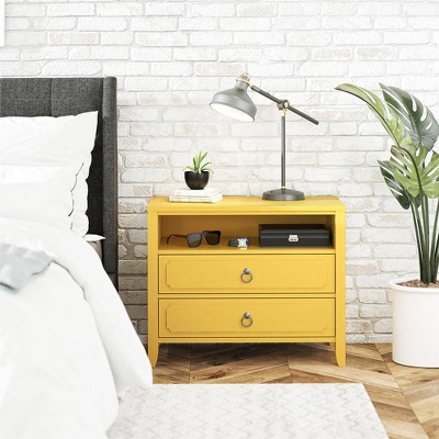 Mustard Yellow 2-Drawer Nightstand with Real Wood Legs