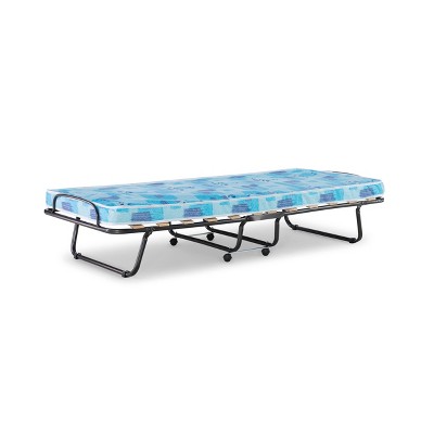 4" Twin Mattress Metal Frame Roma Rollaway Folding Guest Bed Blue - Linon: Portable, Space-Saving Design with Casters