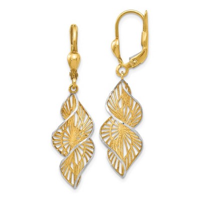 Black Bow Jewelry Two Tone Spiral Dangle Earrings in 14k Yellow Gold & White Rhodium