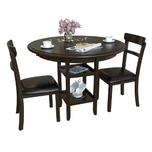 Costway 3-Piece Dining Set W/ Counter Height Round Dining Table & 2 Upholstered Chairs - 1 of 4