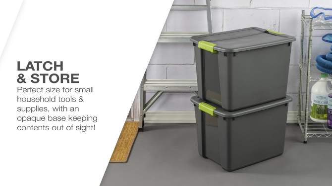 Sterilite 12gal Latch Tote Gray with Green Latches, 2 of 8, play video