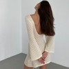 Women's Long Sleeve Sweater Dress Hollow Out Mini Dress Backless - 2 of 3