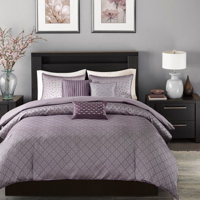 Purple Geometric Jacquard Full/Queen Duvet Cover Set