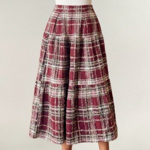Anna-Kaci Women's High Waist Plaid Midi Skirt with Soft Textured Fabric and Tiered A-Line Silhouette - 1 of 4